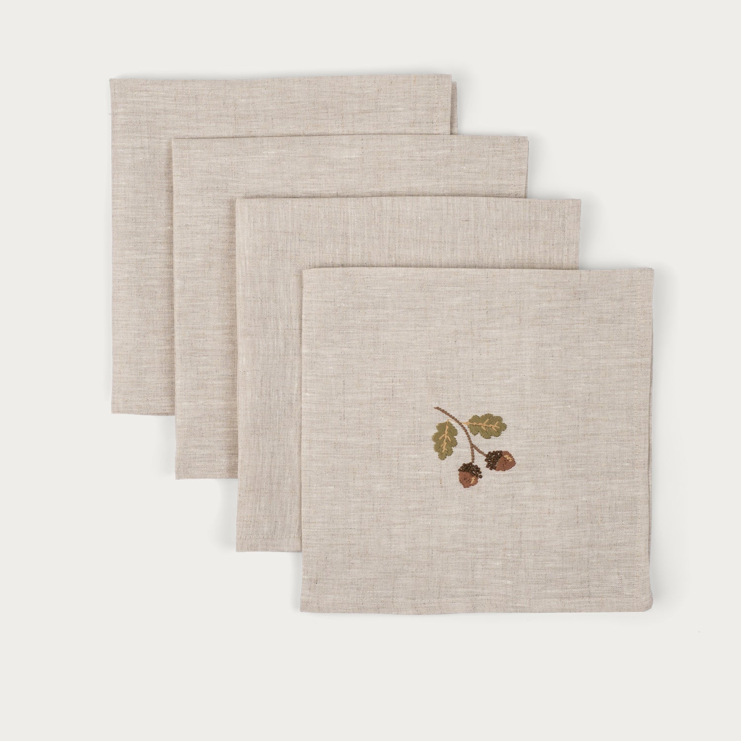 Acorn Embroidered Linen Napkins, Set of 4 - Image 3
