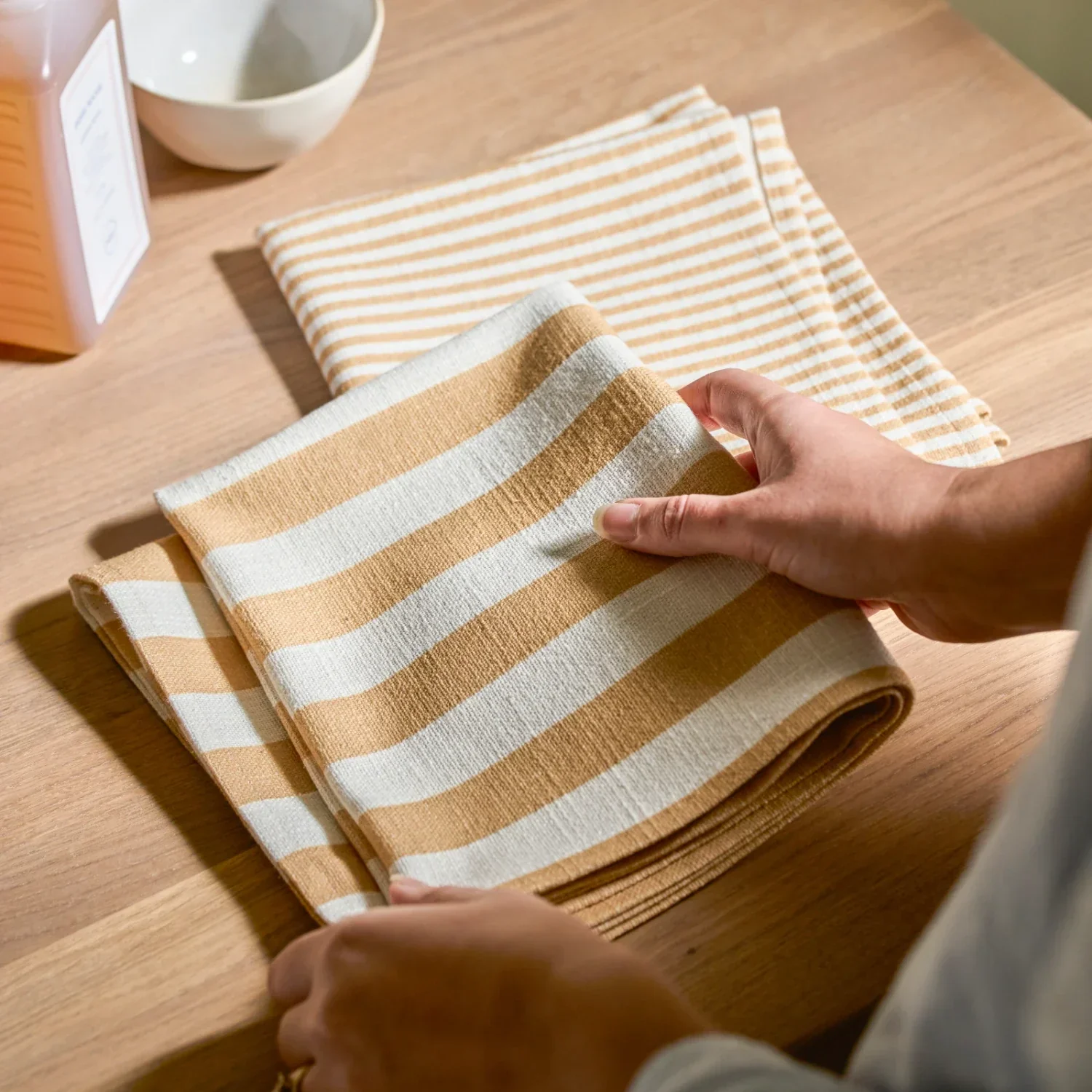 Aster Saffron Striped Tea Towels, Set of 2