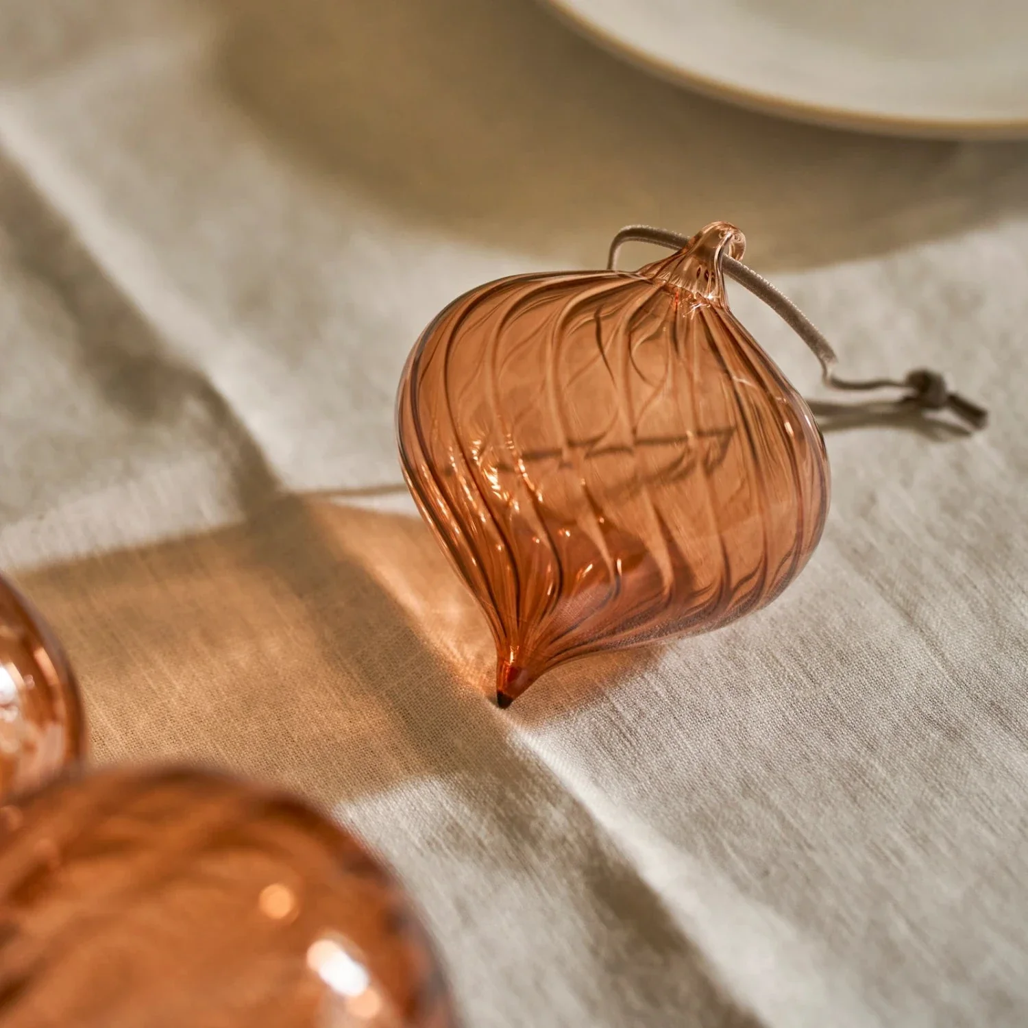 Avery Glass Drop Bauble, Apricot - Set of 6