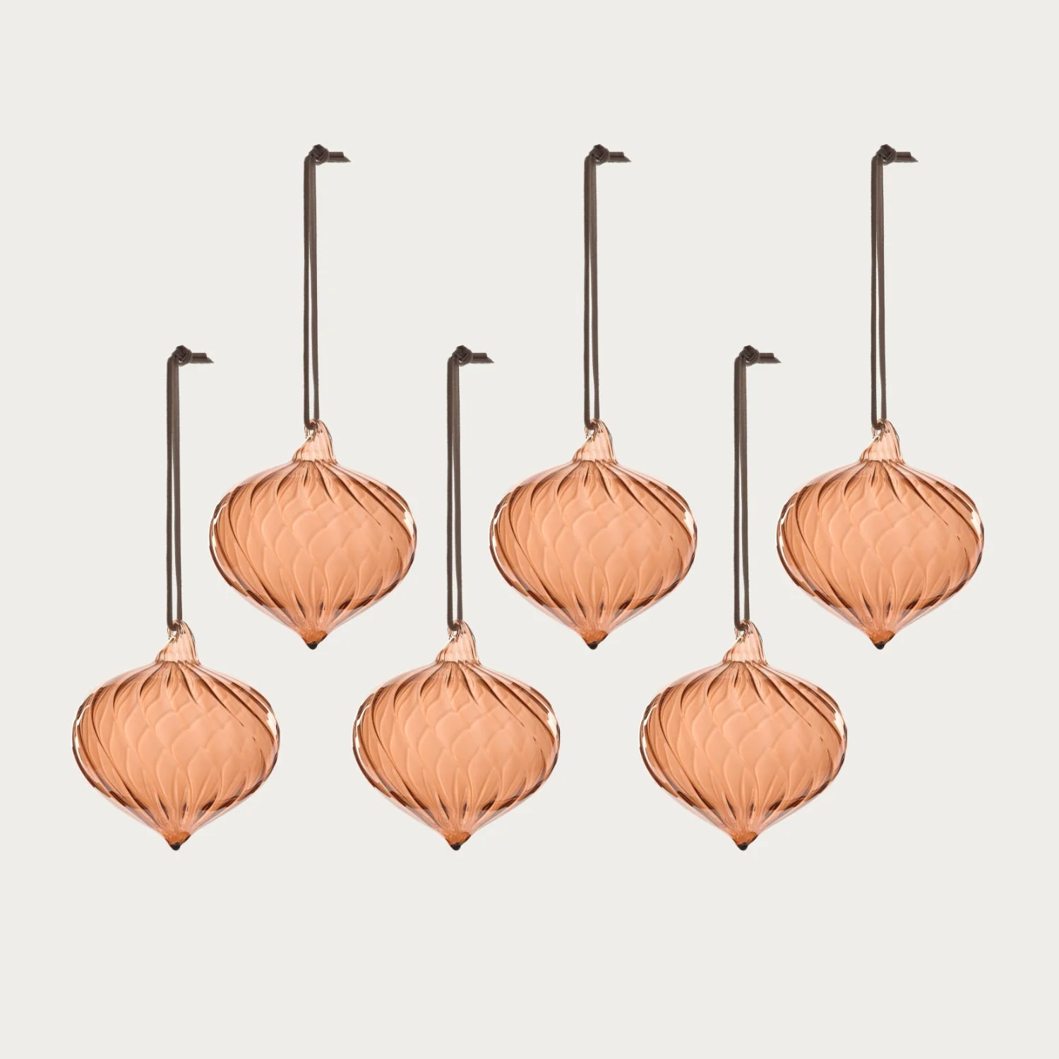 Avery Glass Drop Bauble, Apricot - Set of 6 - Image 2