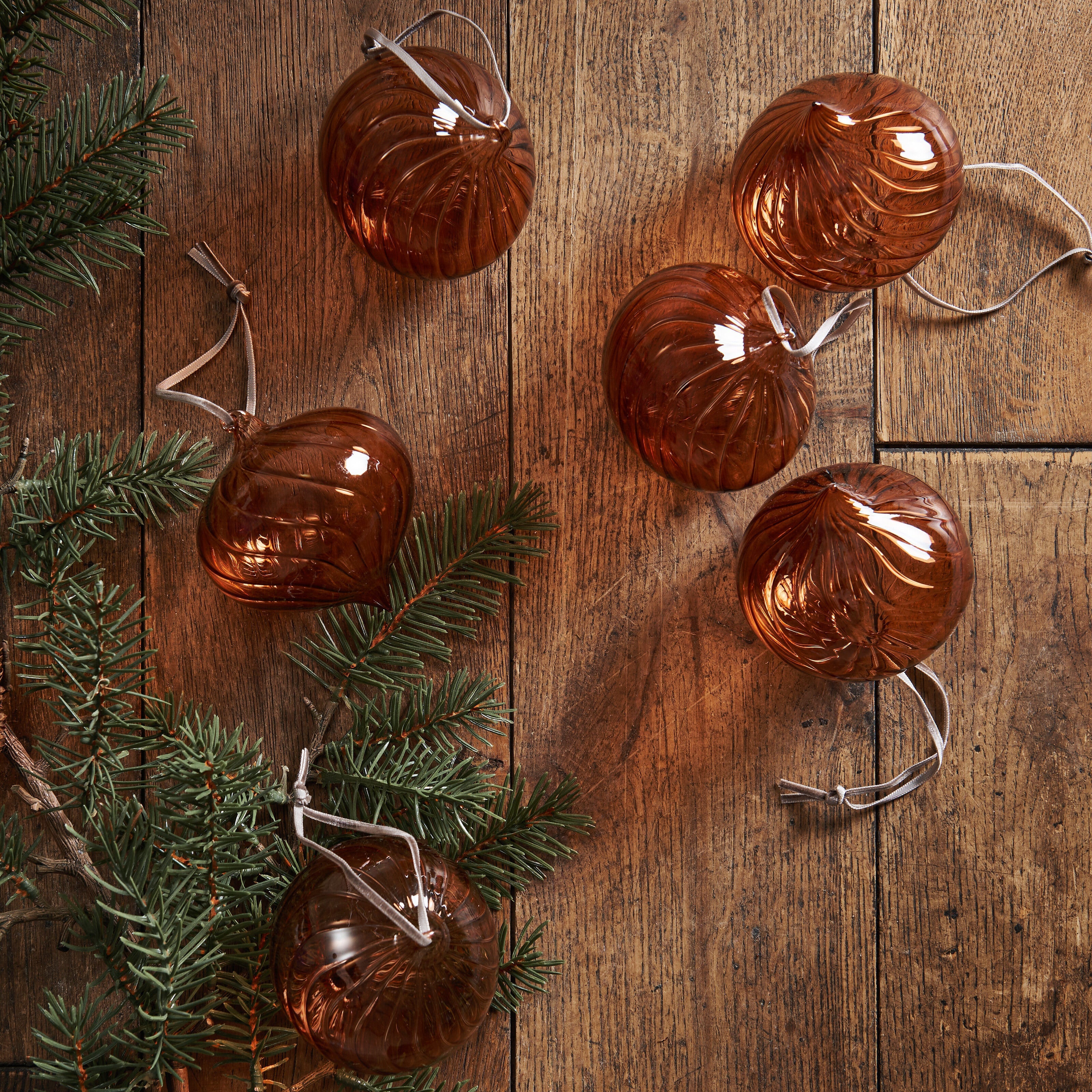 Avery Glass Drop Bauble, Apricot - Set of 6 - Image 4
