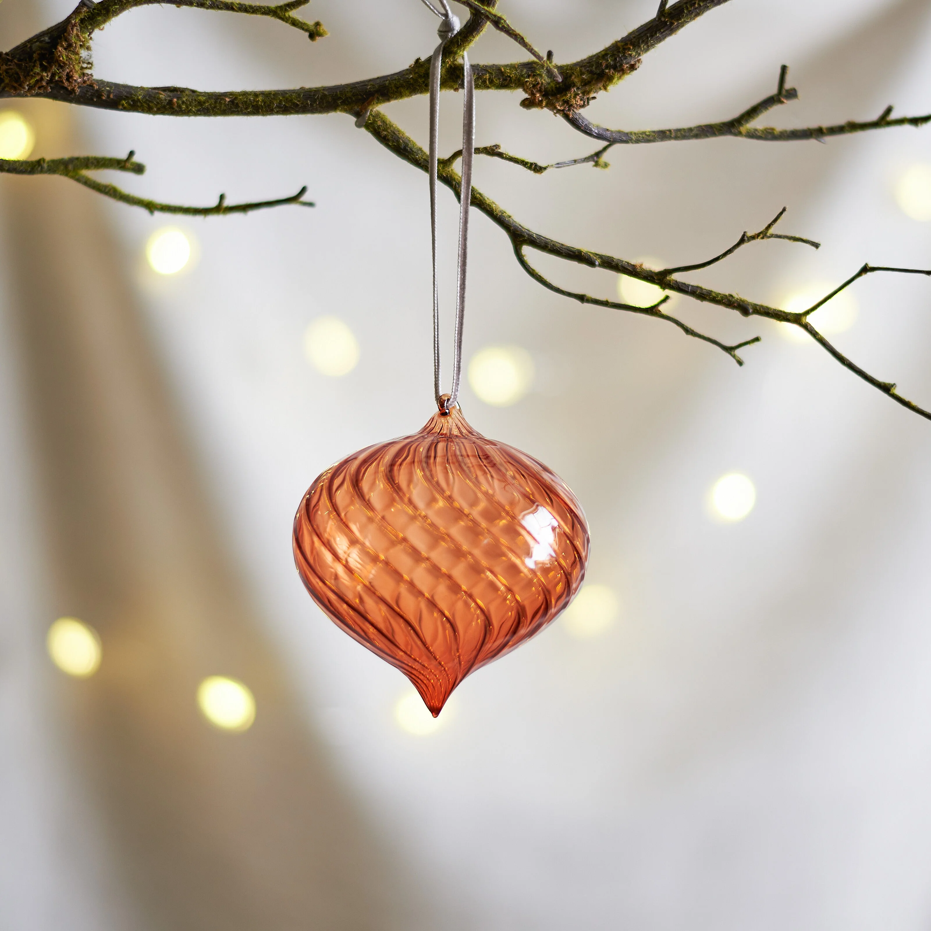 Avery Glass Drop Bauble, Apricot - Set of 6 - Image 5