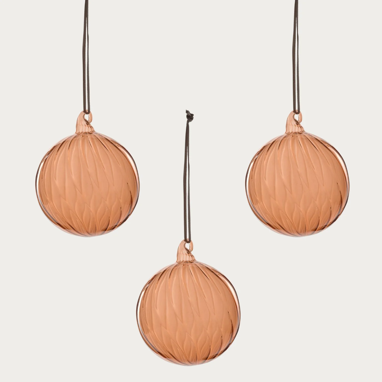 Avery Large Glass Bauble, Apricot - Set of 3 - Image 2