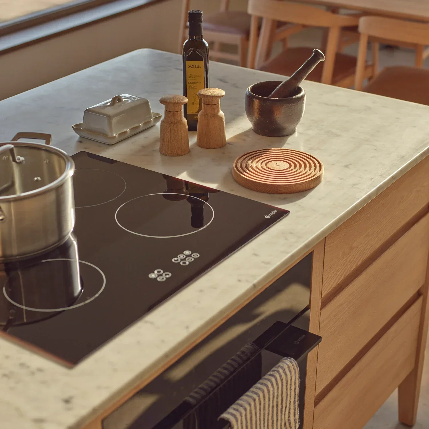 Borough Freestanding Oak Cooking Island with Marble Top - Image 3