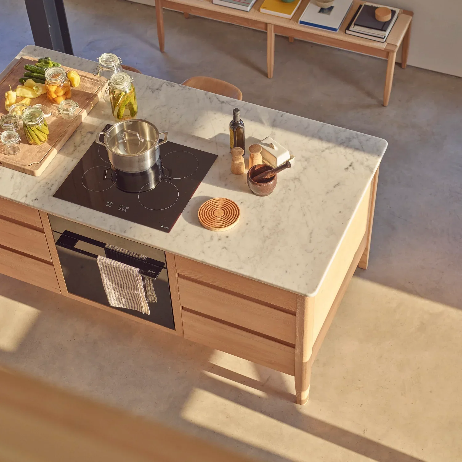 Borough Freestanding Oak Cooking Island with Marble Top - Image 6