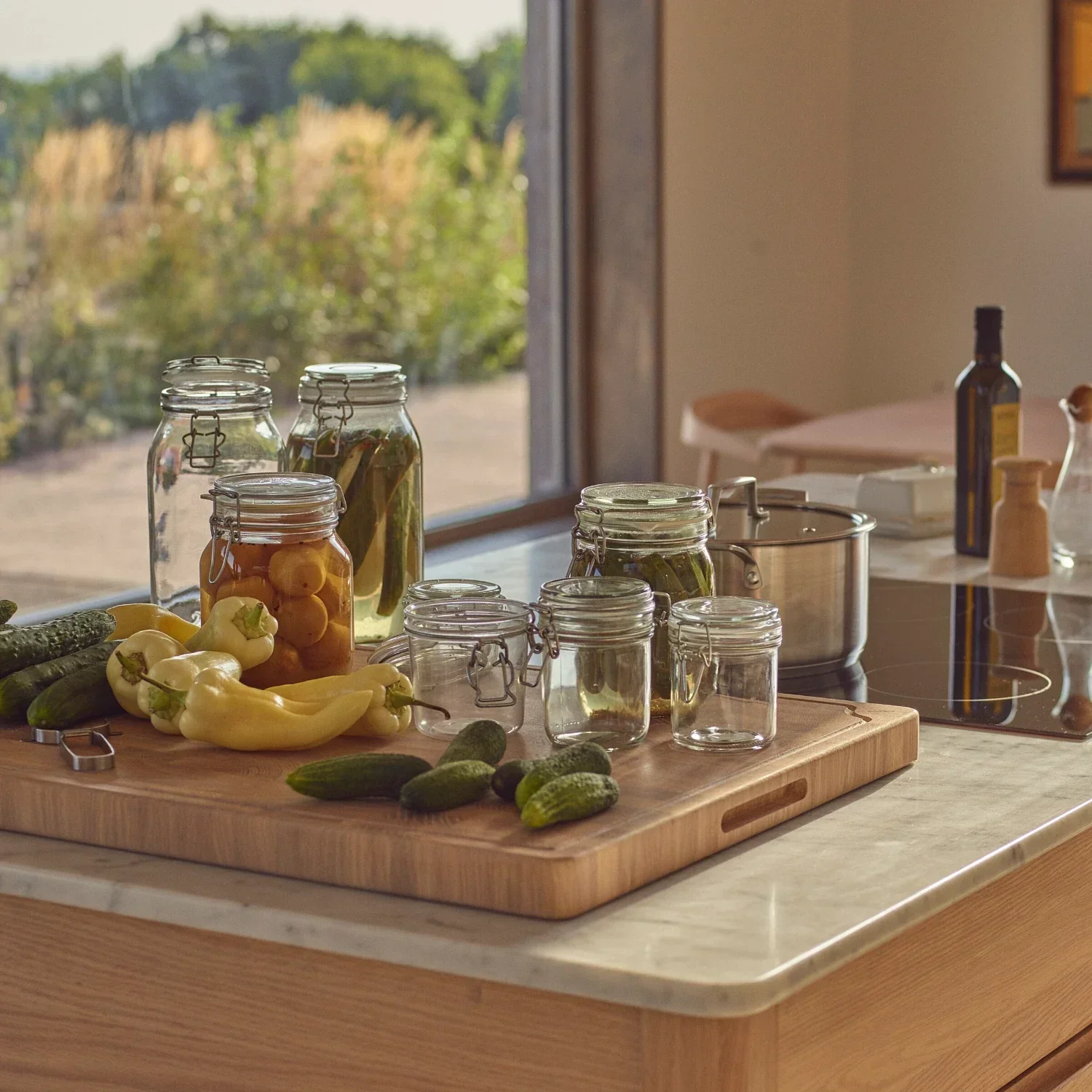 Borough Freestanding Oak Cooking Island with Marble Top - Image 7