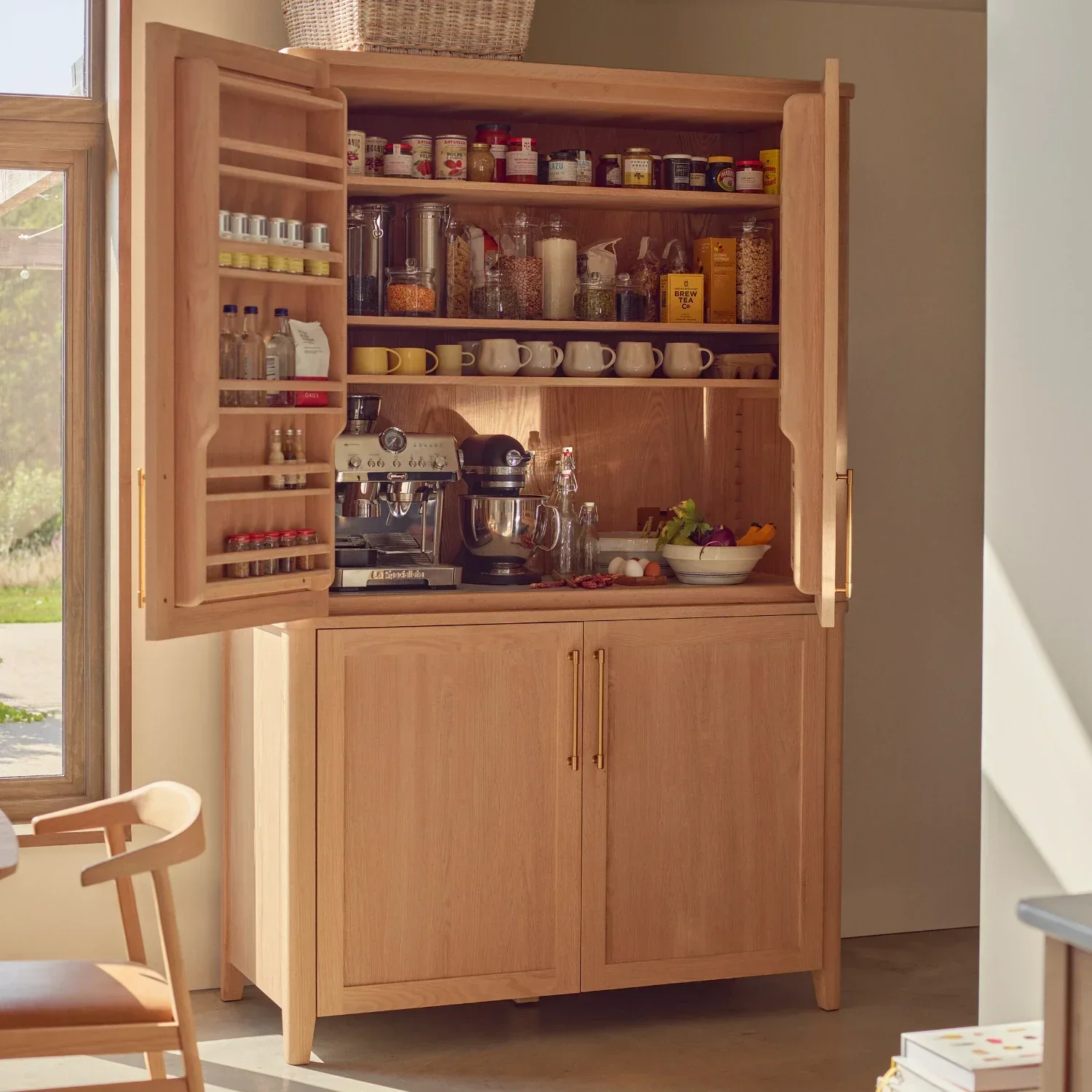 Borough Freestanding Oak Double Kitchen Larder with Marble insert - Image 9