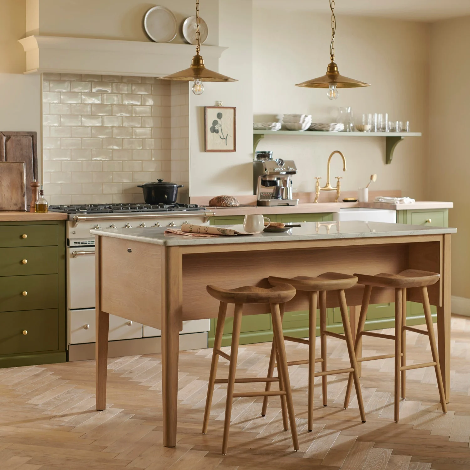 Borough Freestanding Oak Kitchen Island with Marble Top - Image 7