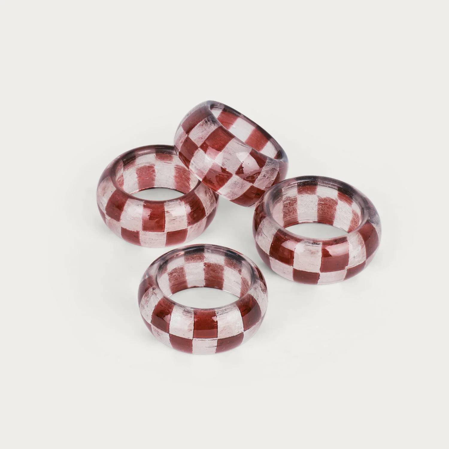 Carnaby Glass Check Napkin Rings, Merlot - Set of 4 - Image 2