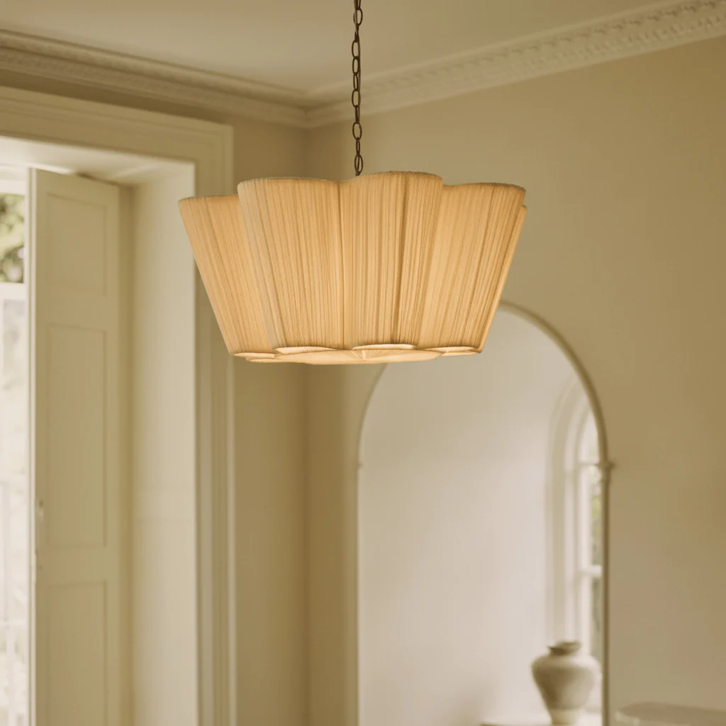 Cecile Large Gathered Linen Pendant Light