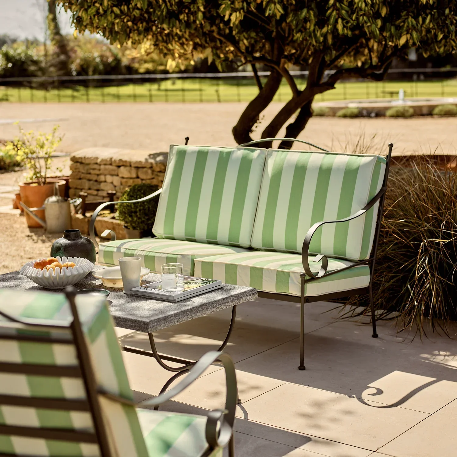 Cheltenham 2 Seater Metal Garden Sofa, Green Stripe - Image 3