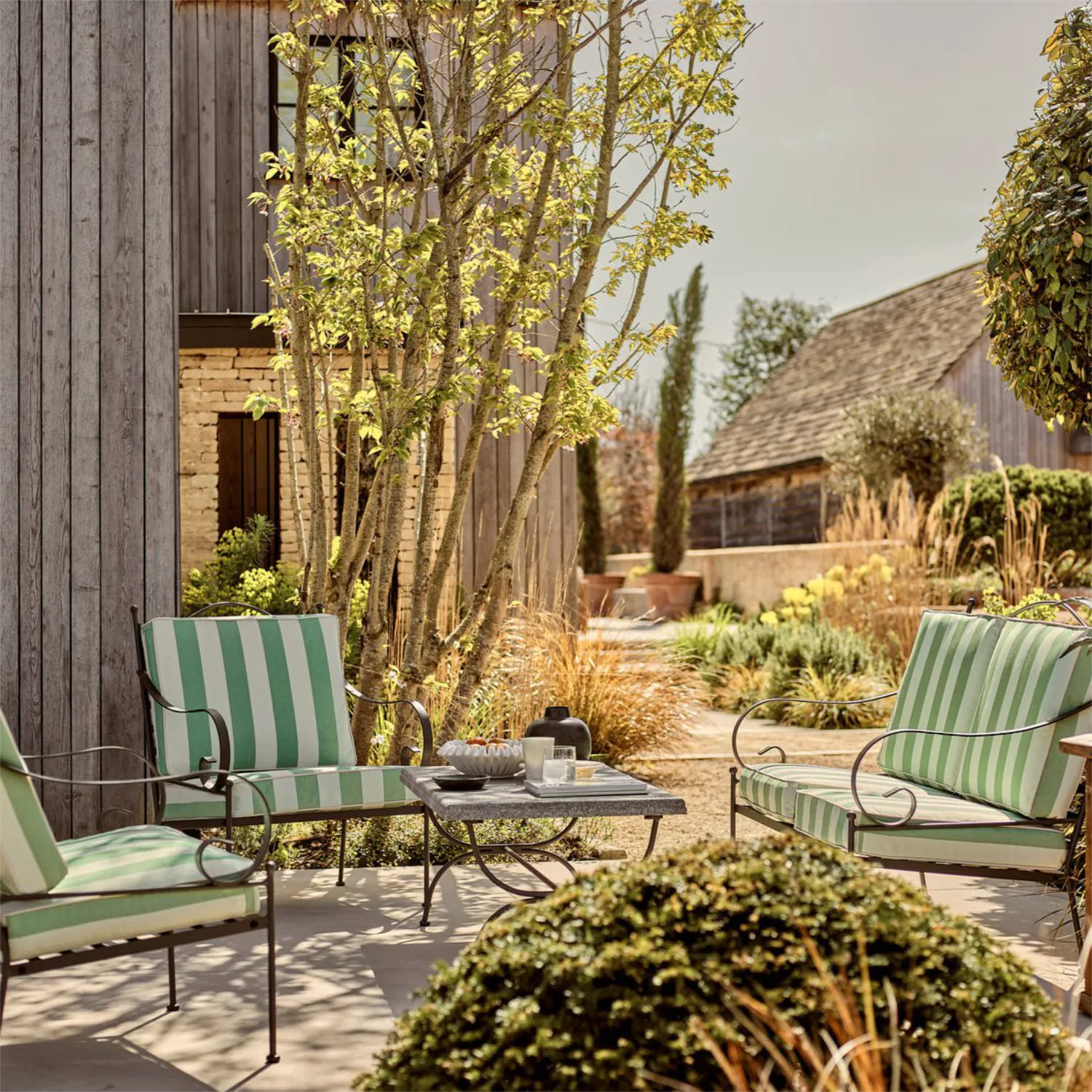 Cheltenham 2 Seater Metal Garden Sofa, Green Stripe - Image 5