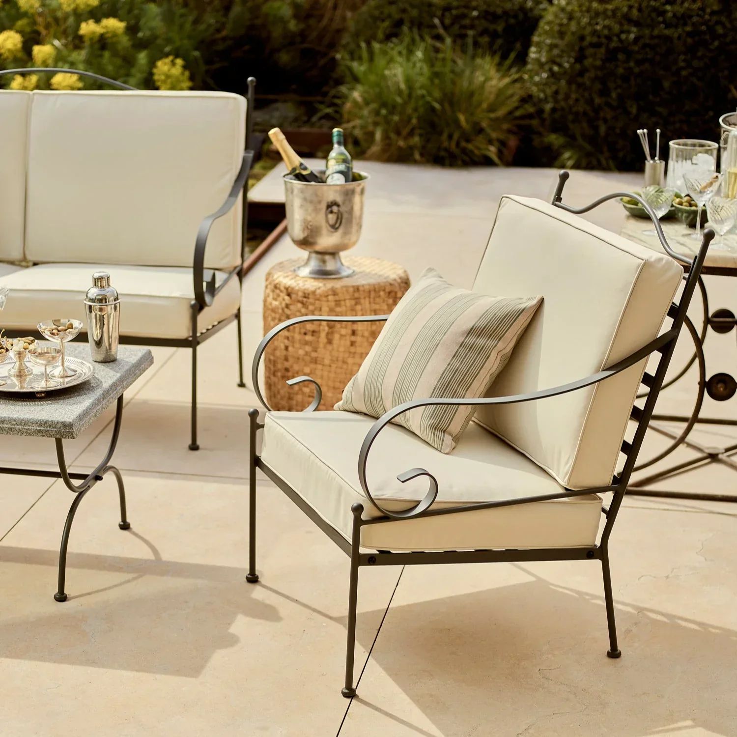 Cheltenham 4 Seater Metal Garden Sofa Set with Granite Top Coffee Table, Natural - Image 6