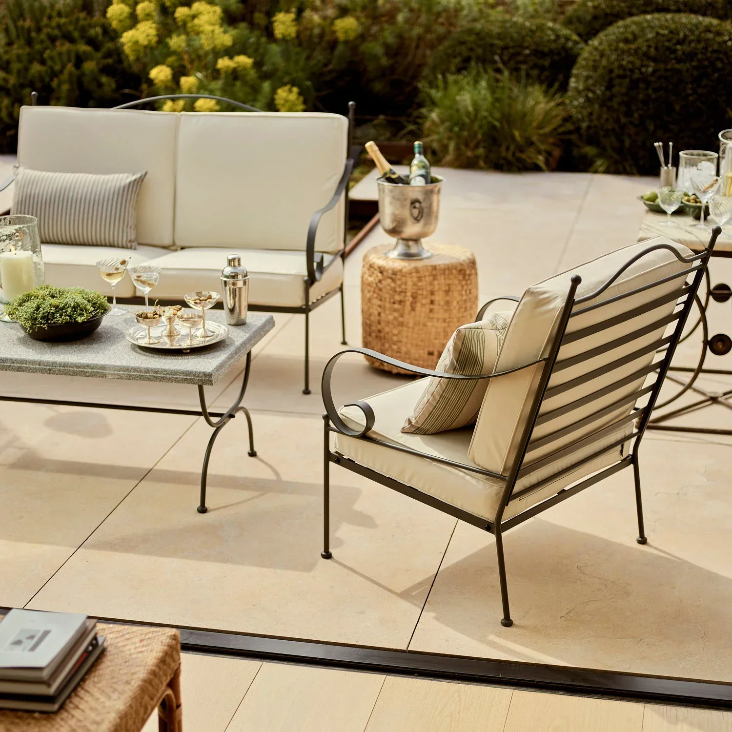 Cheltenham 4 Seater Metal Garden Sofa Set with Granite Top Coffee Table, Natural - Image 7