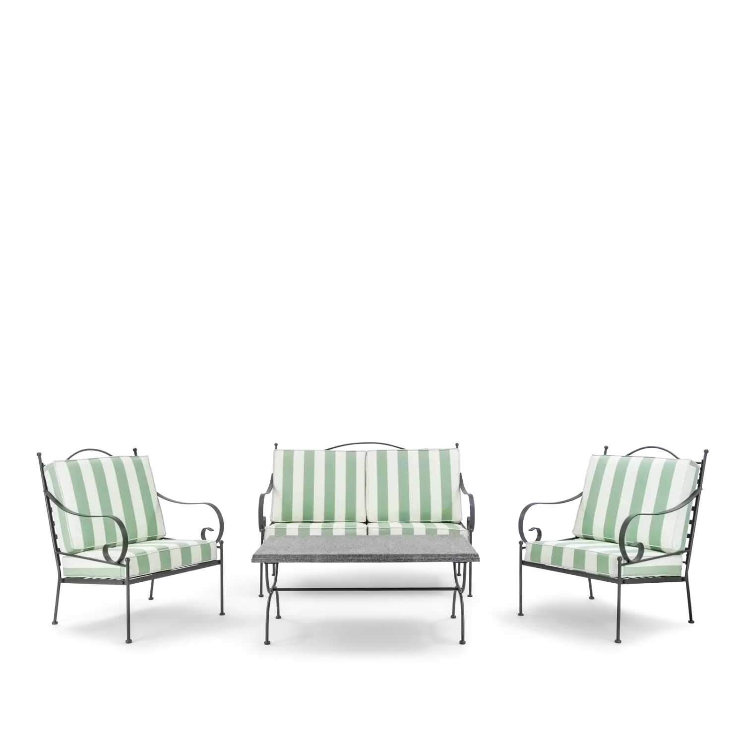 Cheltenham 4 Seater Metal Garden Sofa Set with Granite Top Coffee Table, Green Stripe - Image 7