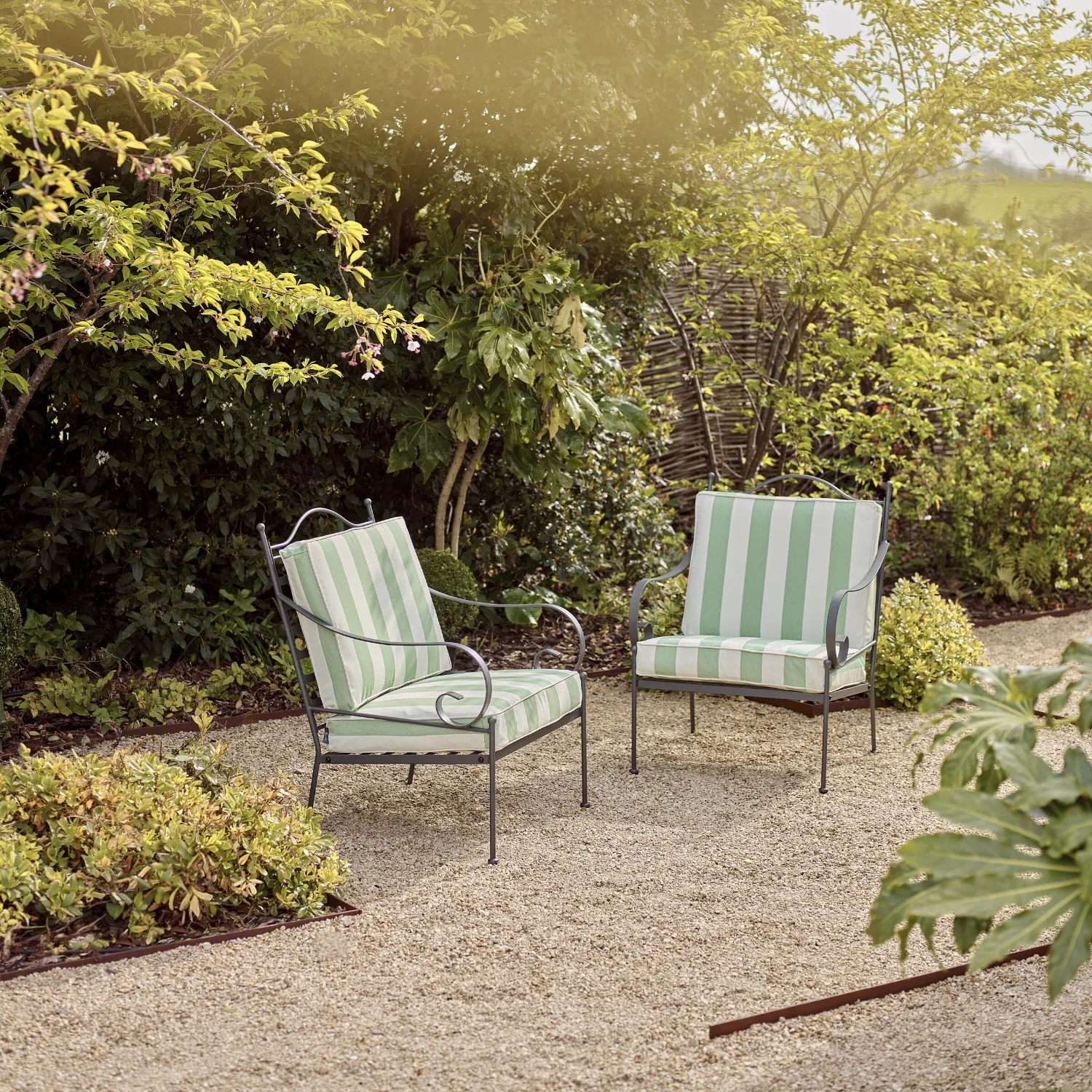Cheltenham Metal Garden Armchair, Green Stripe - Image 3