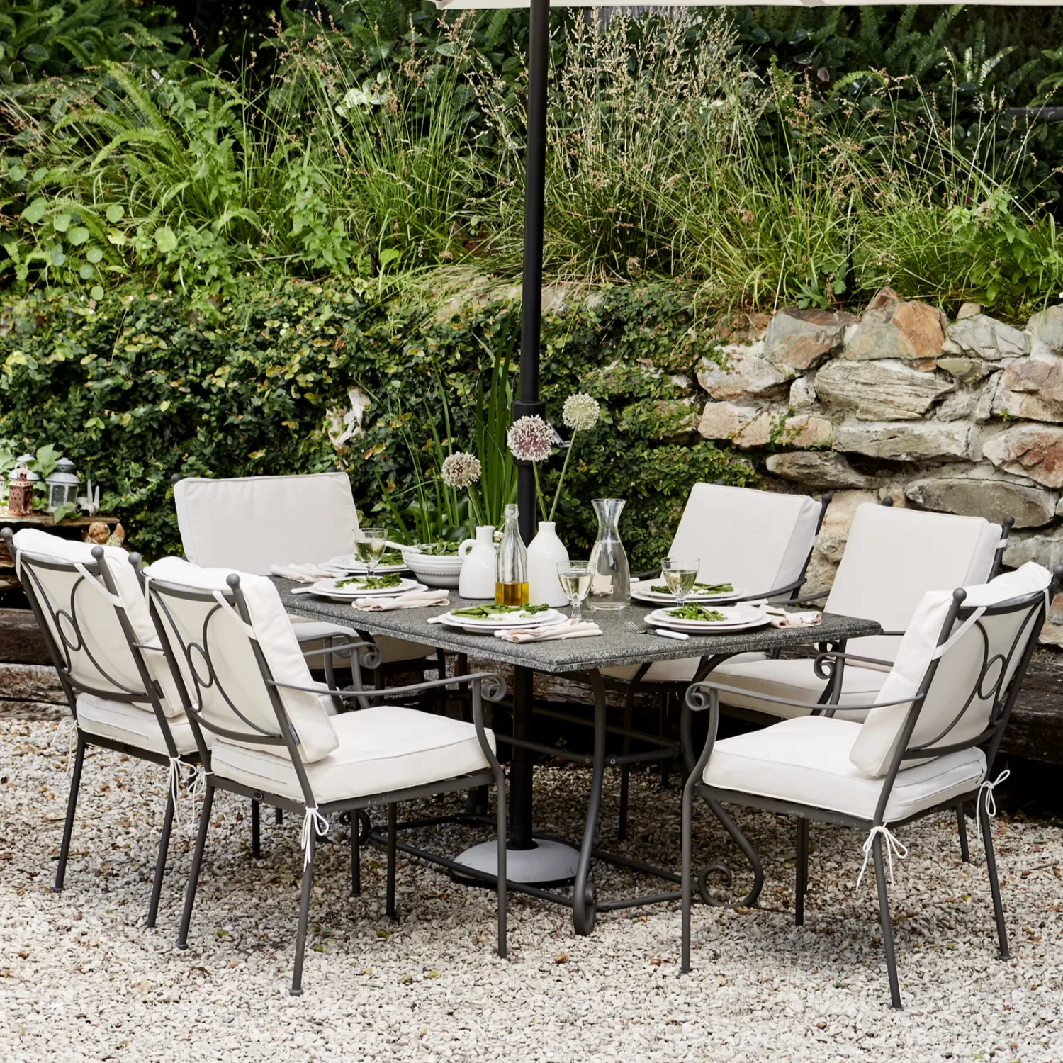 Cheltenham 6 Seater Metal Garden Dining Set with Granite Top, Natural - Image 7