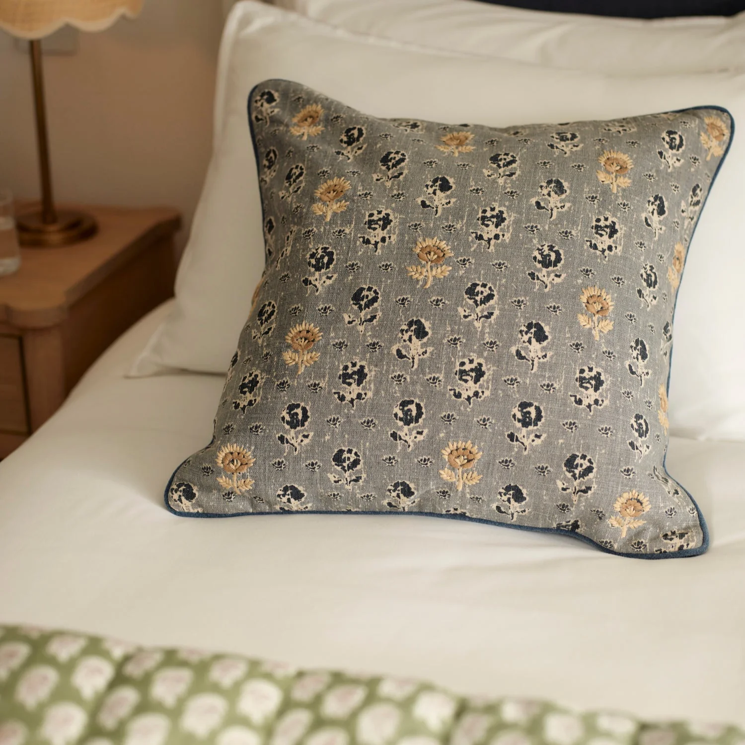 Clover Embroidered Scatter Cushion, Navy
