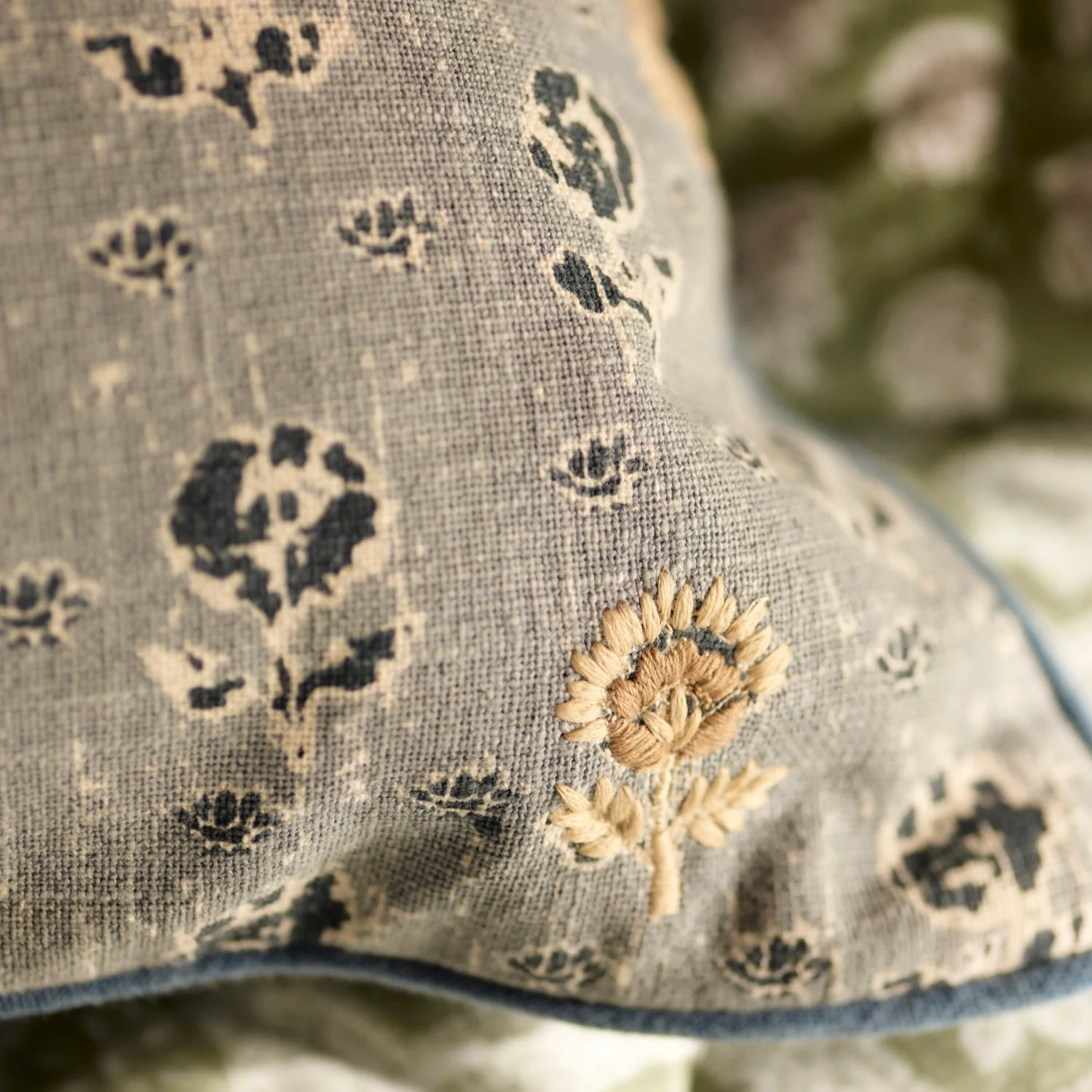 Clover Embroidered Scatter Cushion, Navy - Image 2