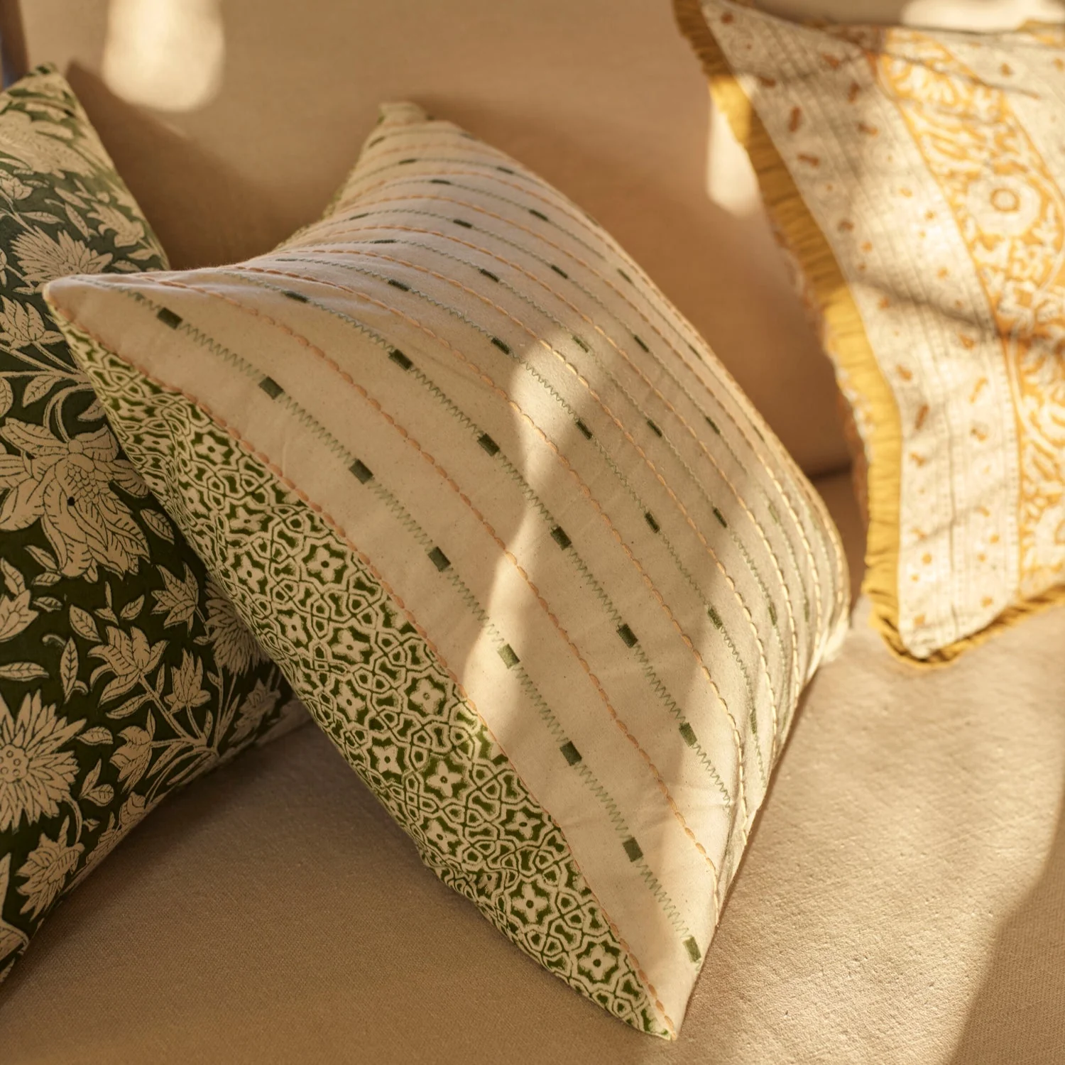Frida Square Embroidered Scatter Cushion, Green