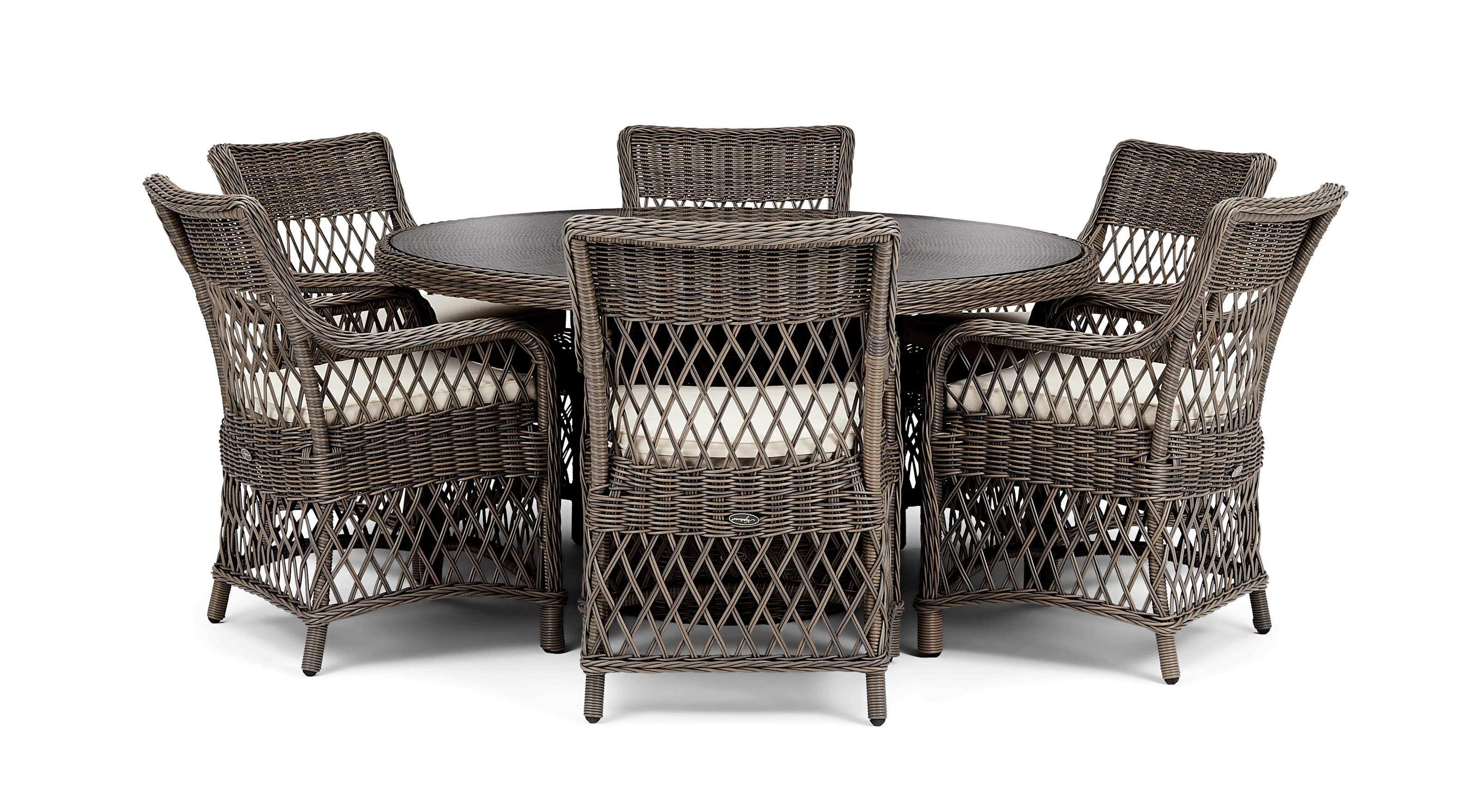 Harrington 6 Seater Round Wicker Garden Dining Set with Carver Chairs - Image 4