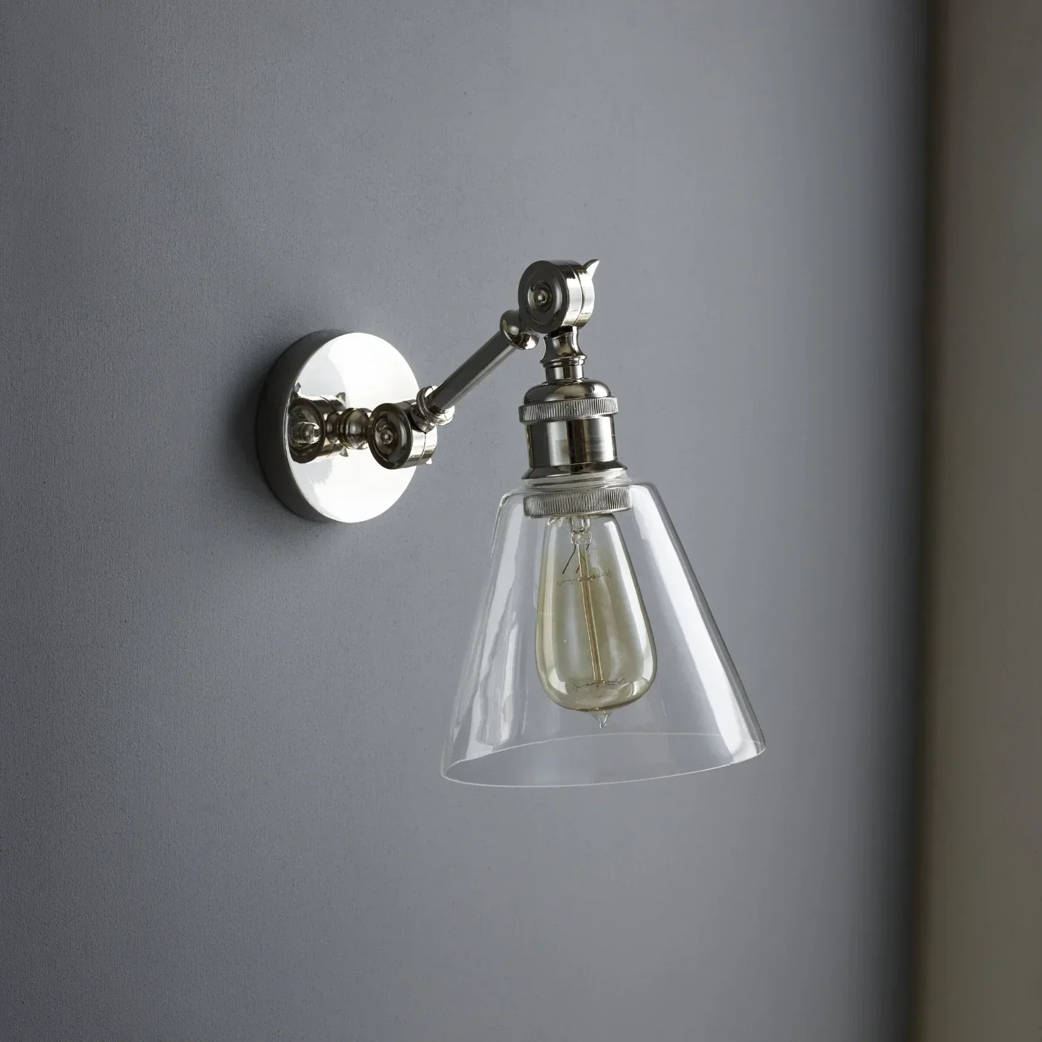 Keats Glass Shade Wall Light, Nickel - Image 2