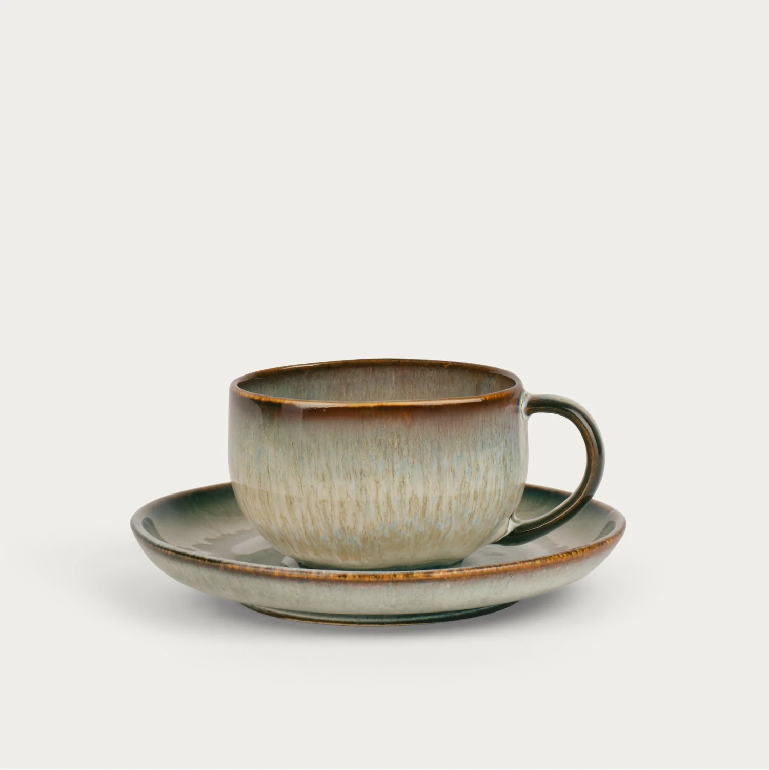 Molland Reactive Glaze Stoneware Teacup & Saucer - Image 2