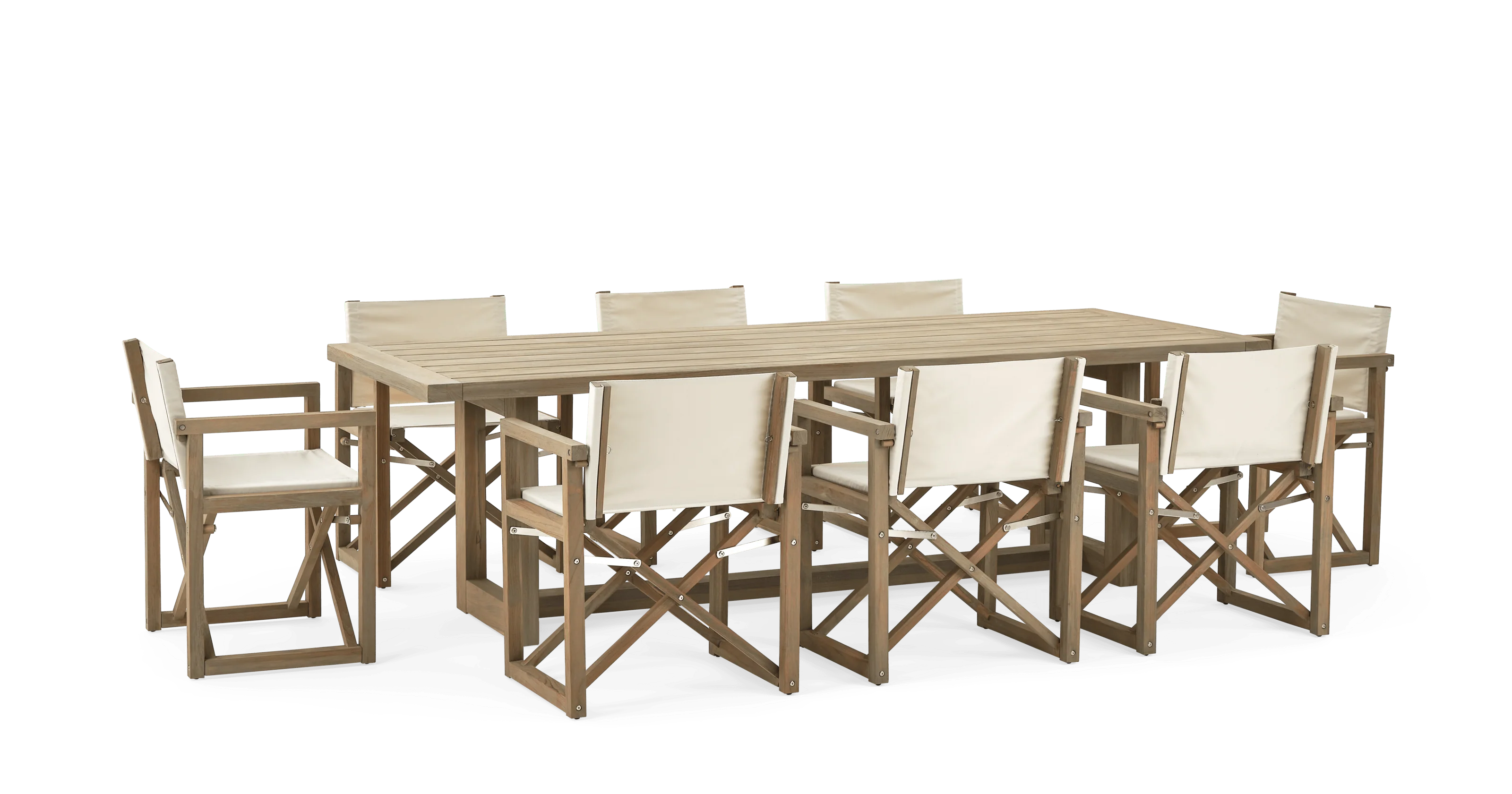 Pembrey 8 Seater Teak Garden Dining Table Set with Folding Denham Chairs - Image 4
