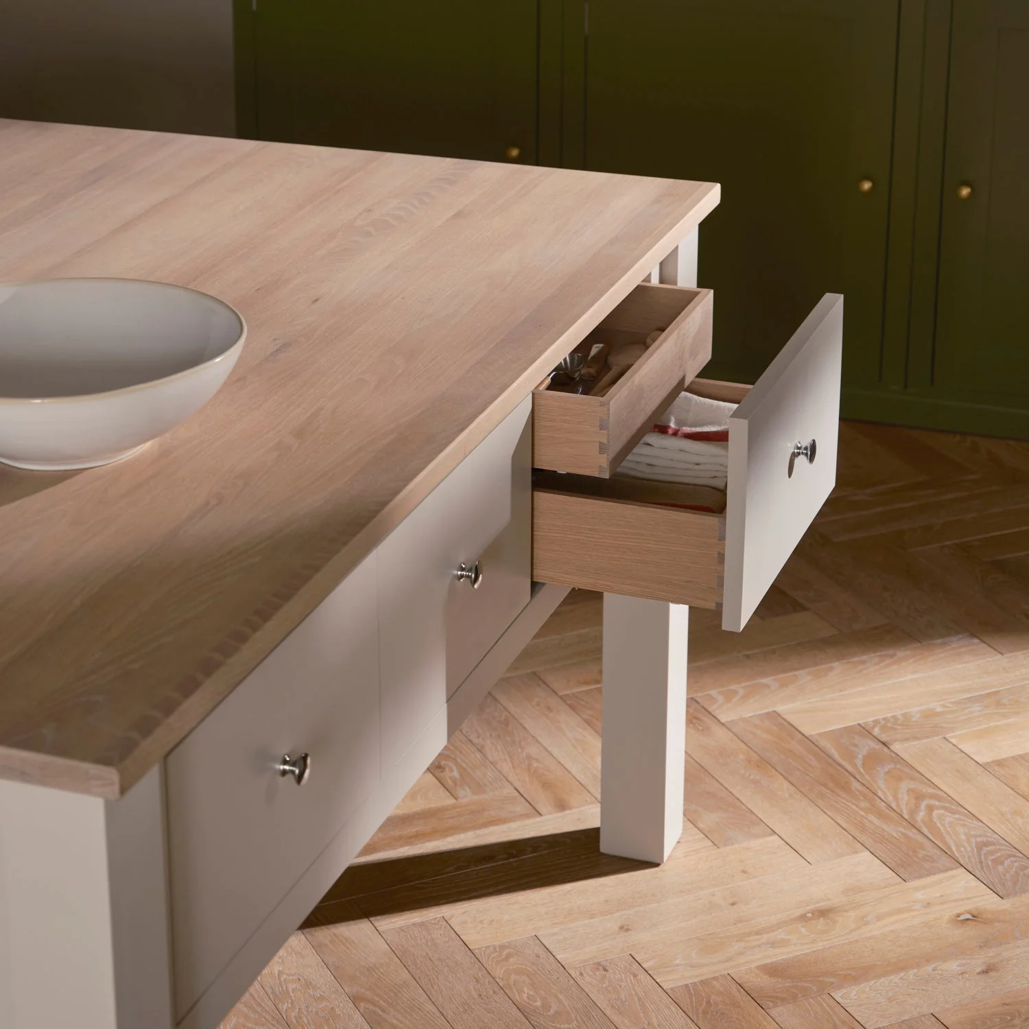 Charlecote Large Kitchen Island with Oak Top, 164cm - Image 2