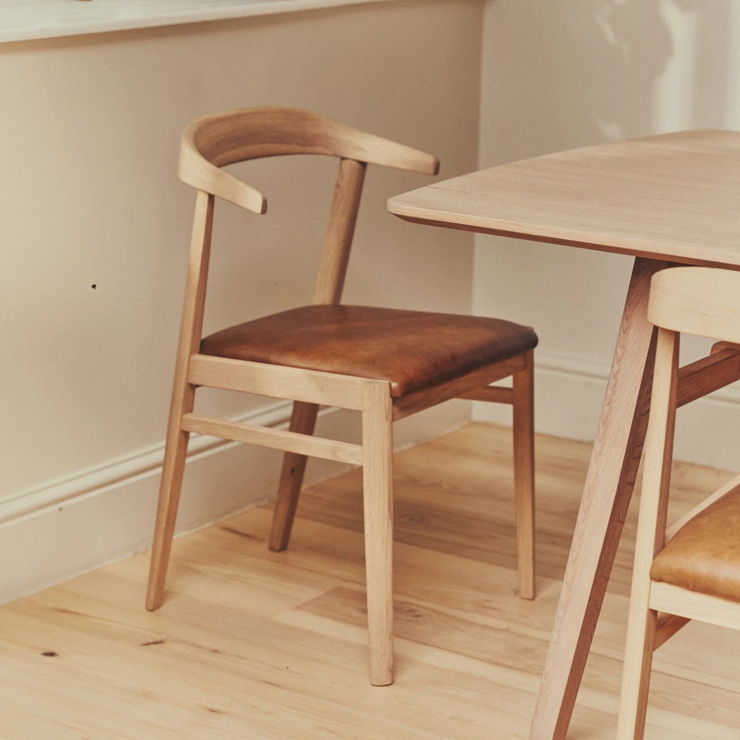 Renewed - Borough Oak Dining Chair, Tan Leather - Image 3