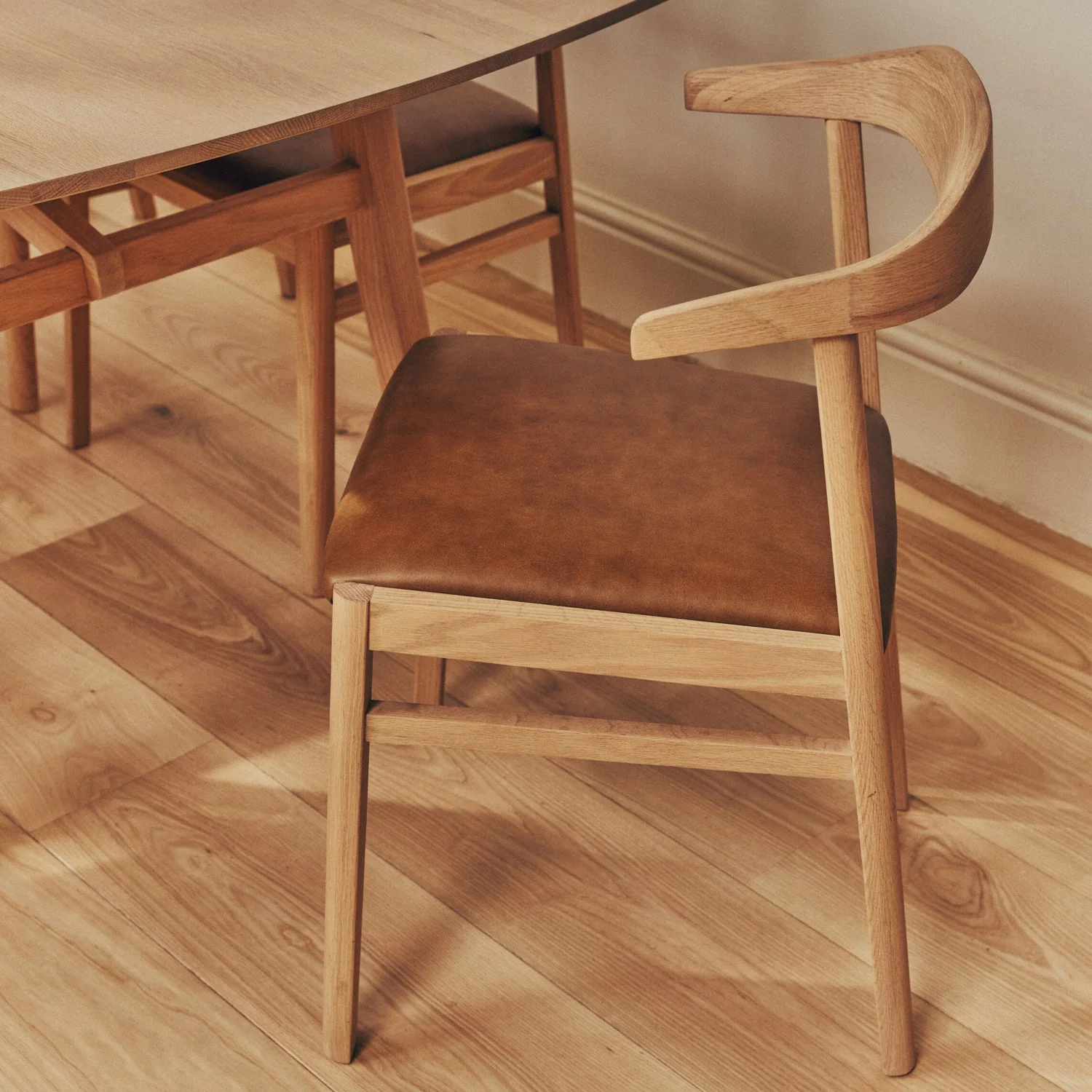 Renewed - Borough Oak Dining Chair, Tan Leather - Image 4