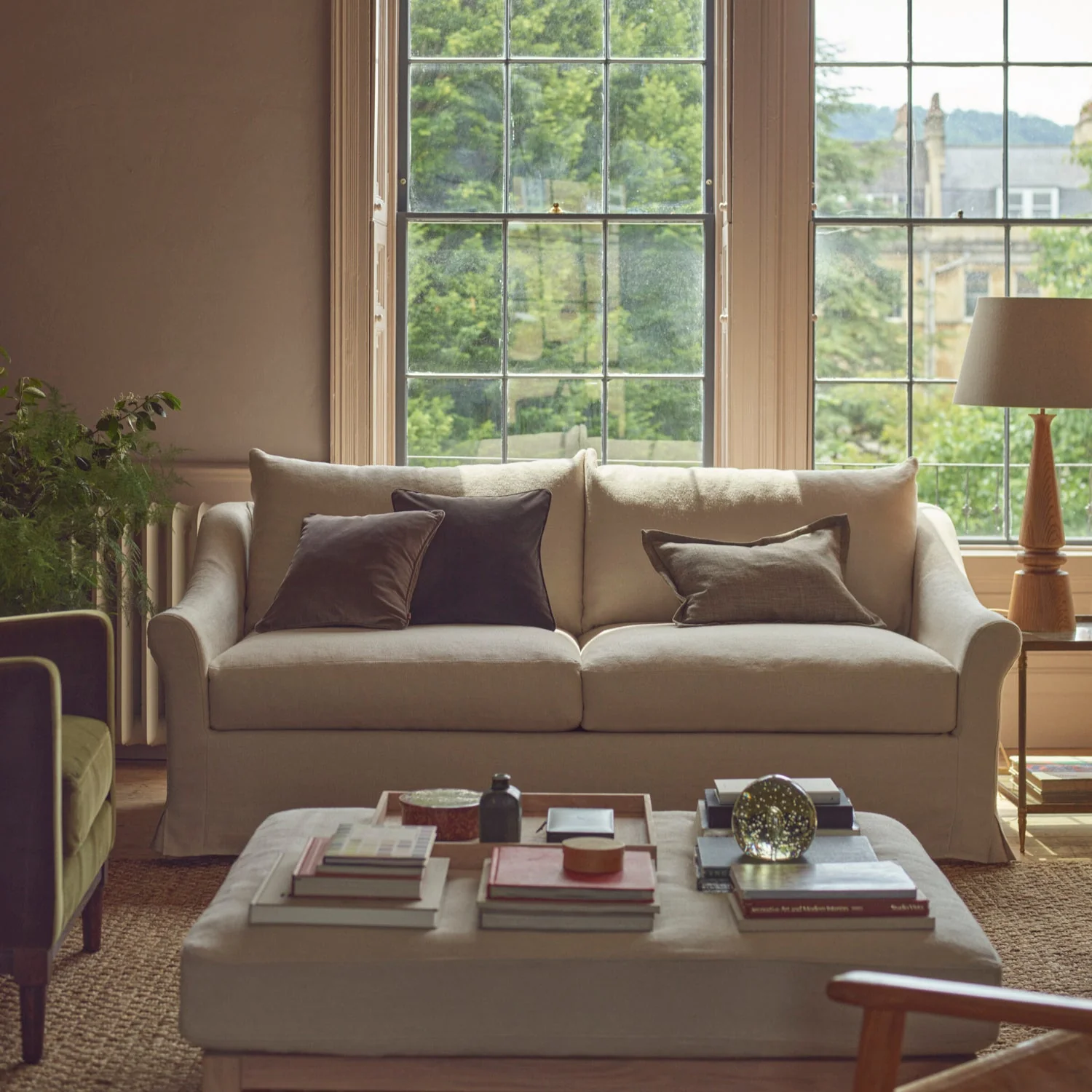 Renewed - Long Island 3 Seater Sofa - Heavyweight Linen Pale Oat with Natural Oak Legs - Image 3