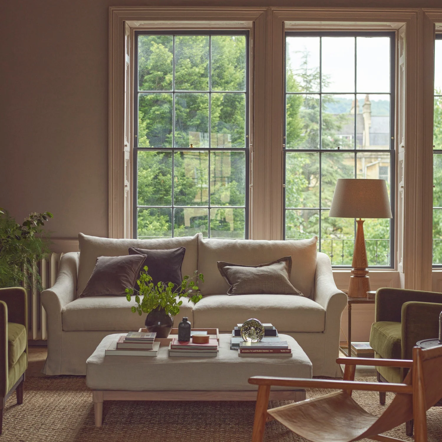 Renewed - Long Island 3 Seater Sofa - Heavyweight Linen Pale Oat with Natural Oak Legs - Image 5
