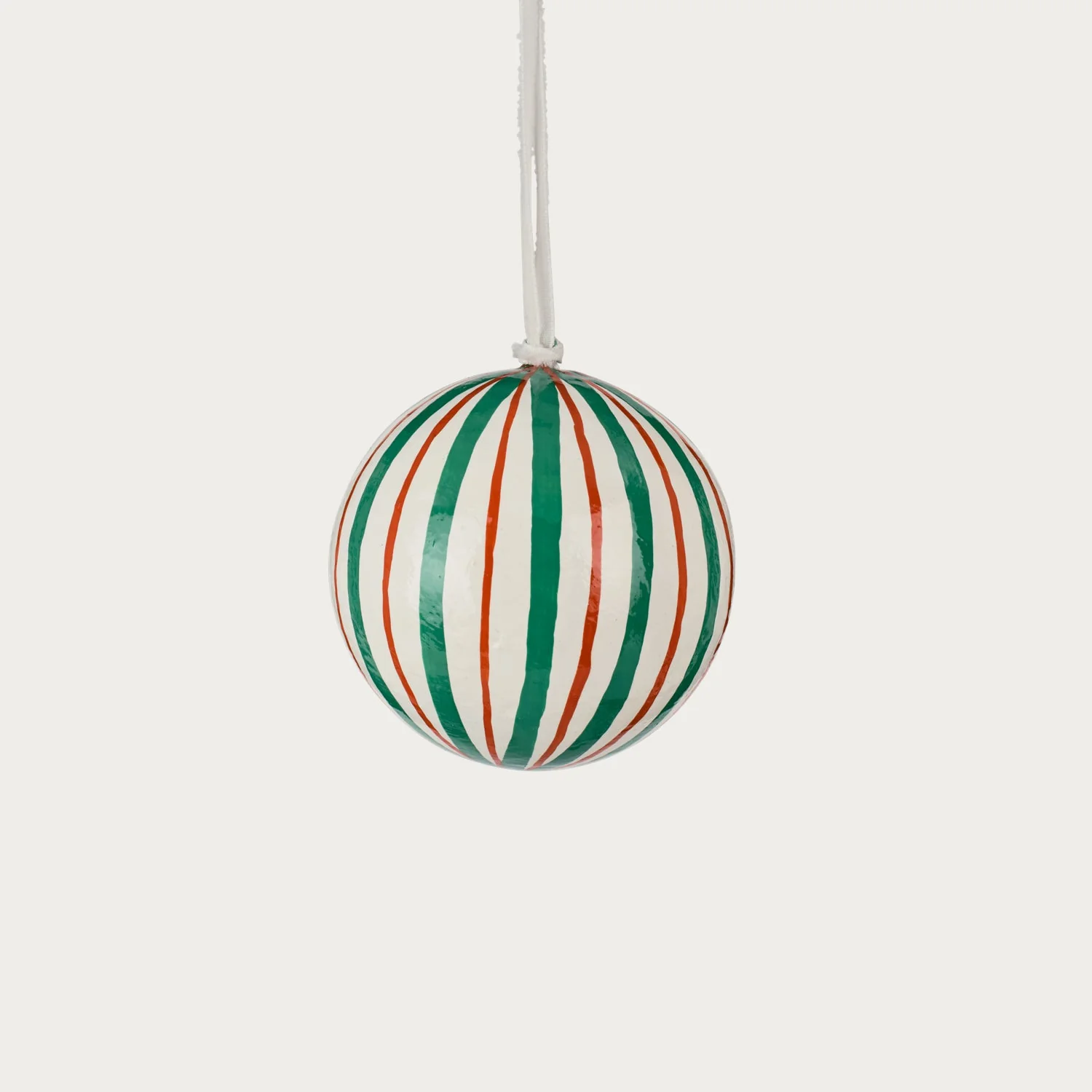 Ridley Pinstripe Papier Mache Bauble, Red & Green - Image 2