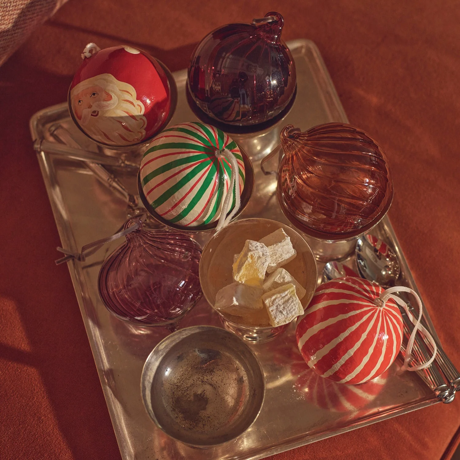 Ridley Pinstripe Papier Mache Bauble, Red & Green - Image 3