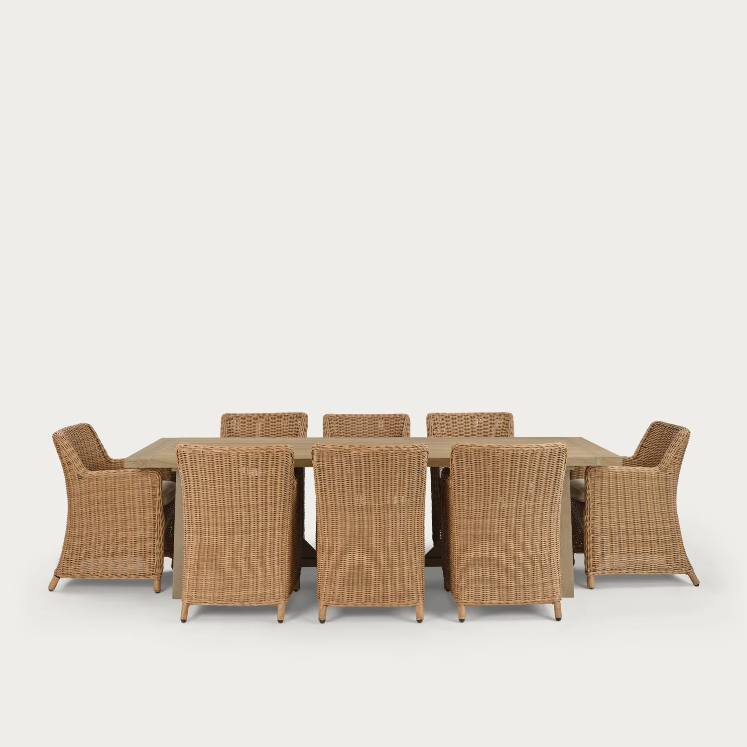 Stanway 8 Seater Teak Garden Dining Table Set with Carver Chairs, Honey - Image 9