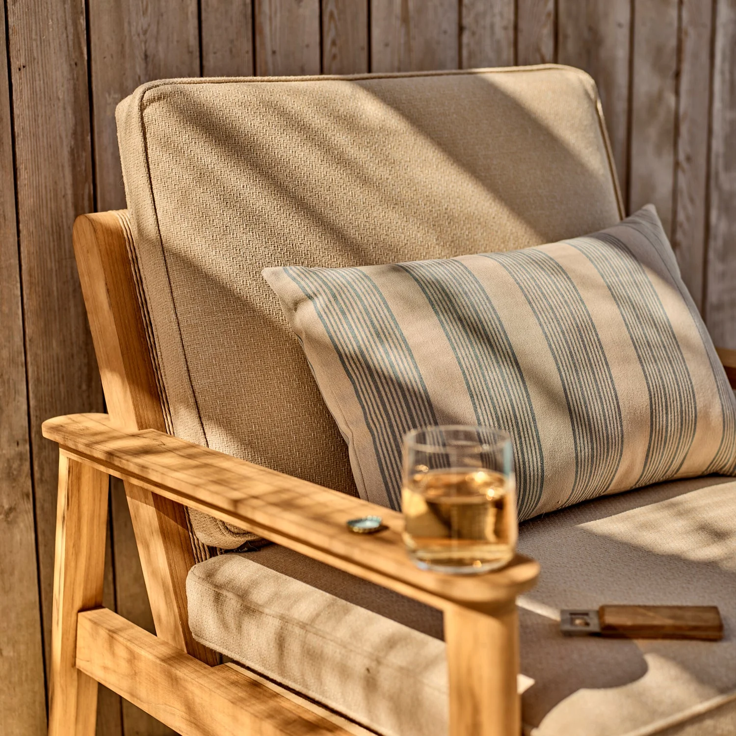 Wide Stripe Outdoor Bolster Cushion, Blue - Image 4