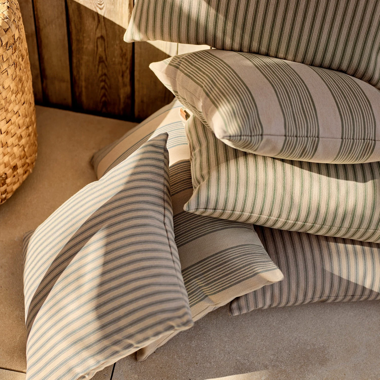 Wide Stripe Outdoor Bolster Cushion, Blue - Image 5