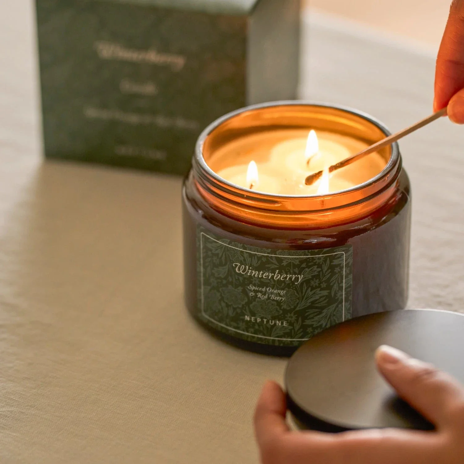 Winterberry 3 Wick Candle, Spiced Orange & Red Berry - Image 3