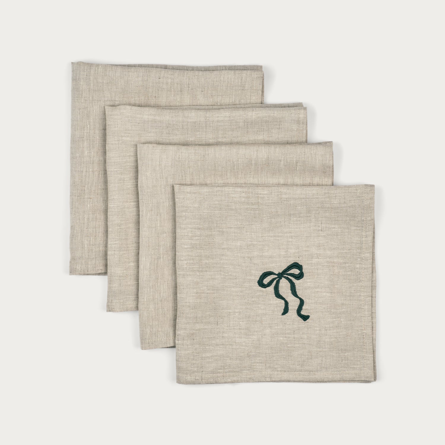 Yuletide Bow Embroidered Napkins, Green - Set of 4 - Image 2